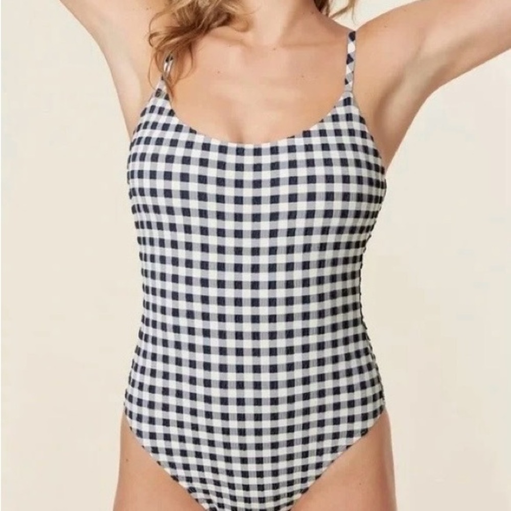 Andie Swim Amalfi One Piece Swimsuit Twilight Gingham, Size L, Classic Torso